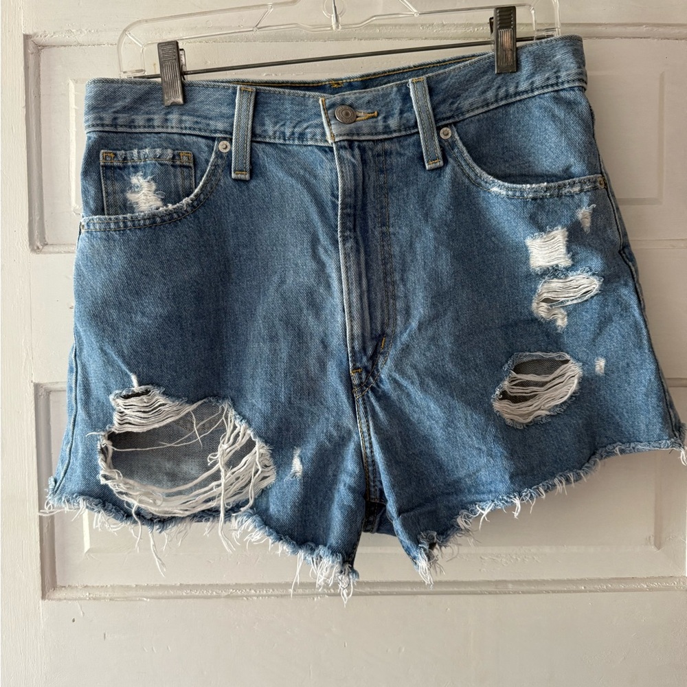 Levi's Denim Distressed High Waisted Mom Shorts